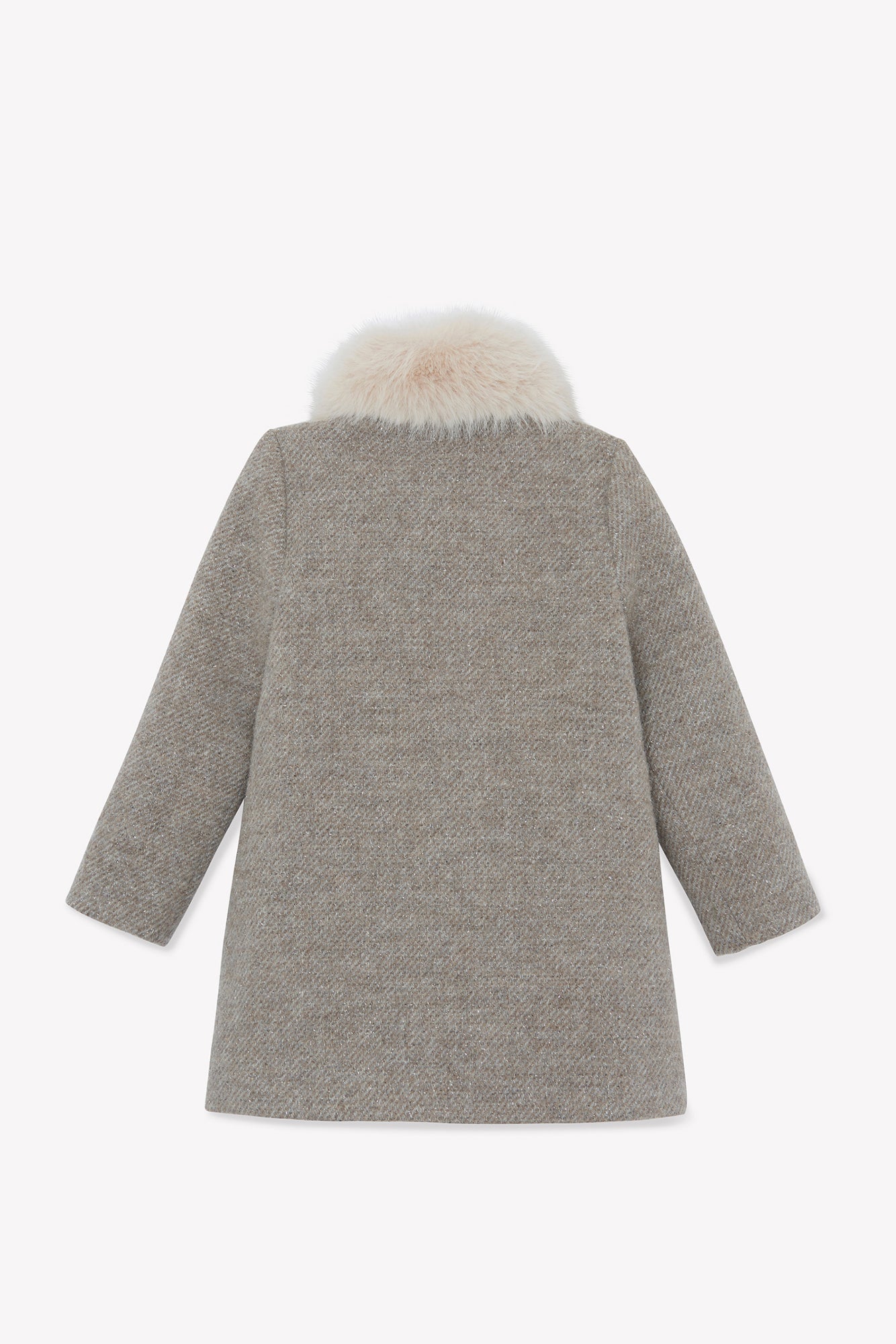 Manteau - Beige moyen tweed col imitation fourrure