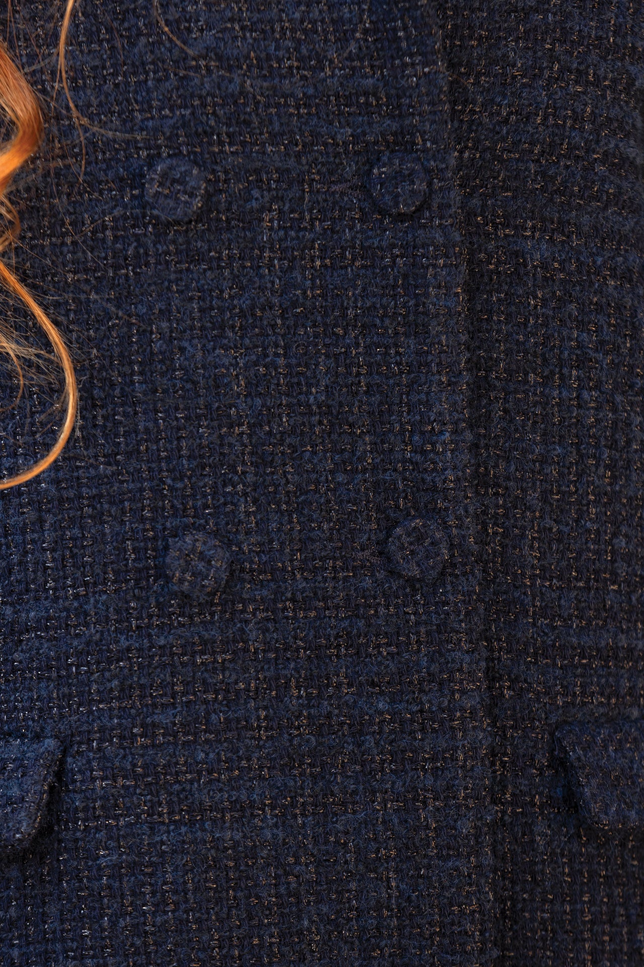 Manteau - Marine tweed col claudine