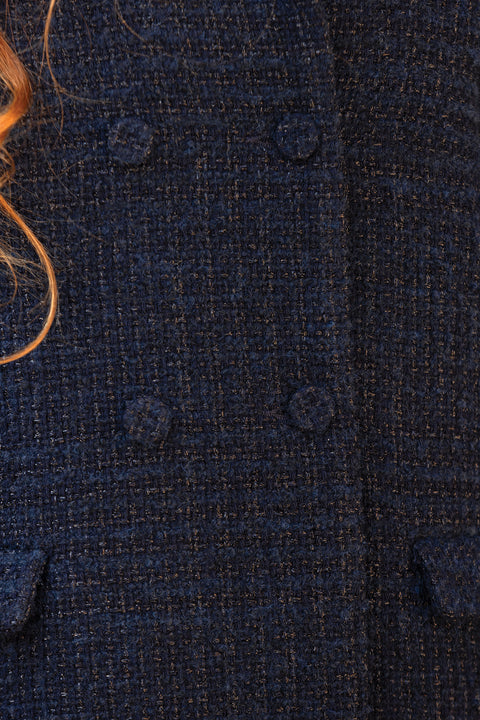 Manteau - Marine tweed col claudine - Image principale