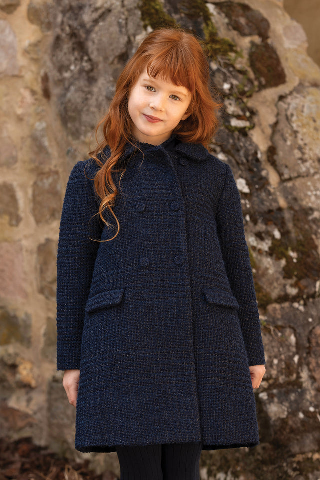 Manteau - Marine tweed col claudine - Image principale