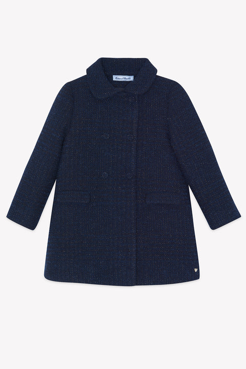 Manteau - Marine tweed col claudine - Image principale