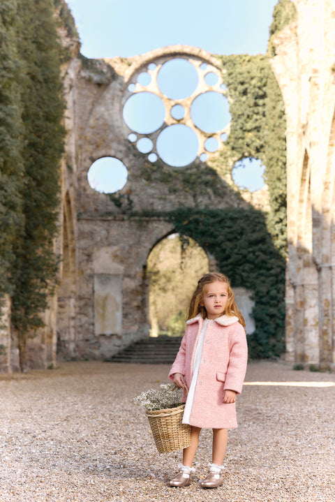 Manteau - Rosée laine col imitation fourrure - Image principale