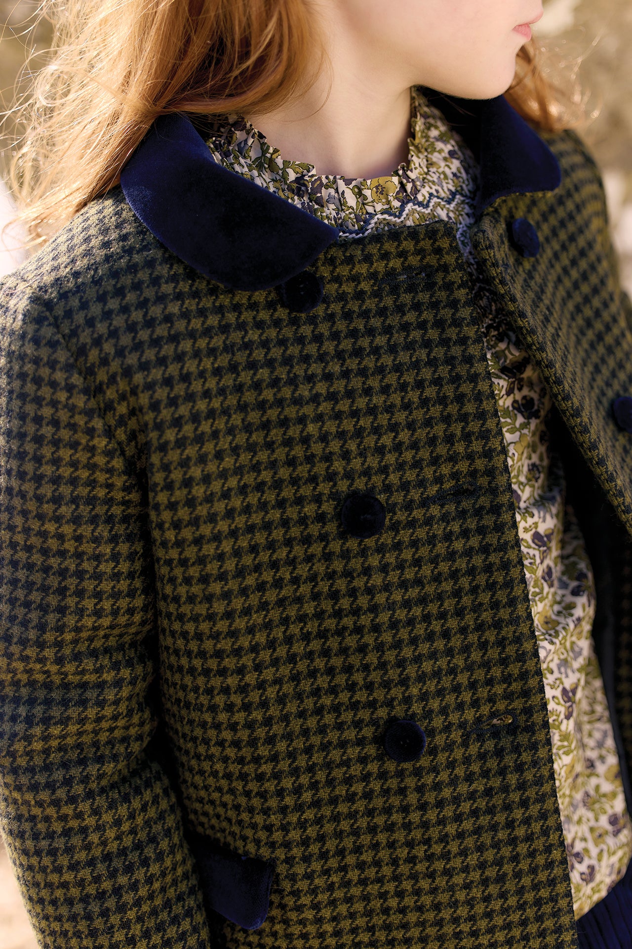 Manteau - Olive laine pied de poule