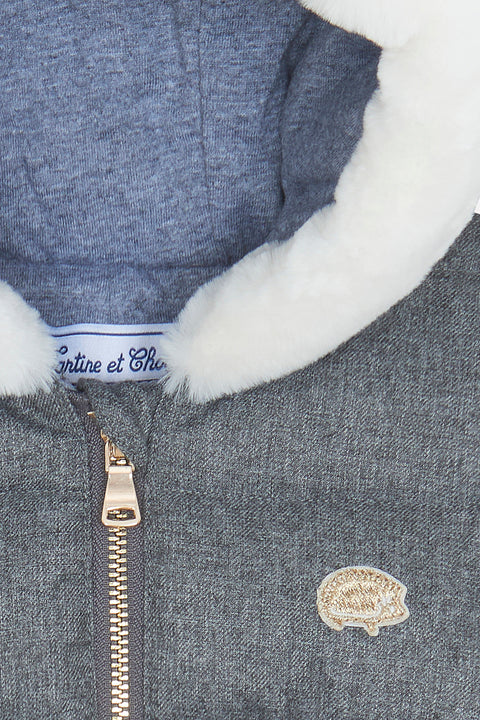 Pilote - Gris chiné capuche imitation fourrure - Image principale