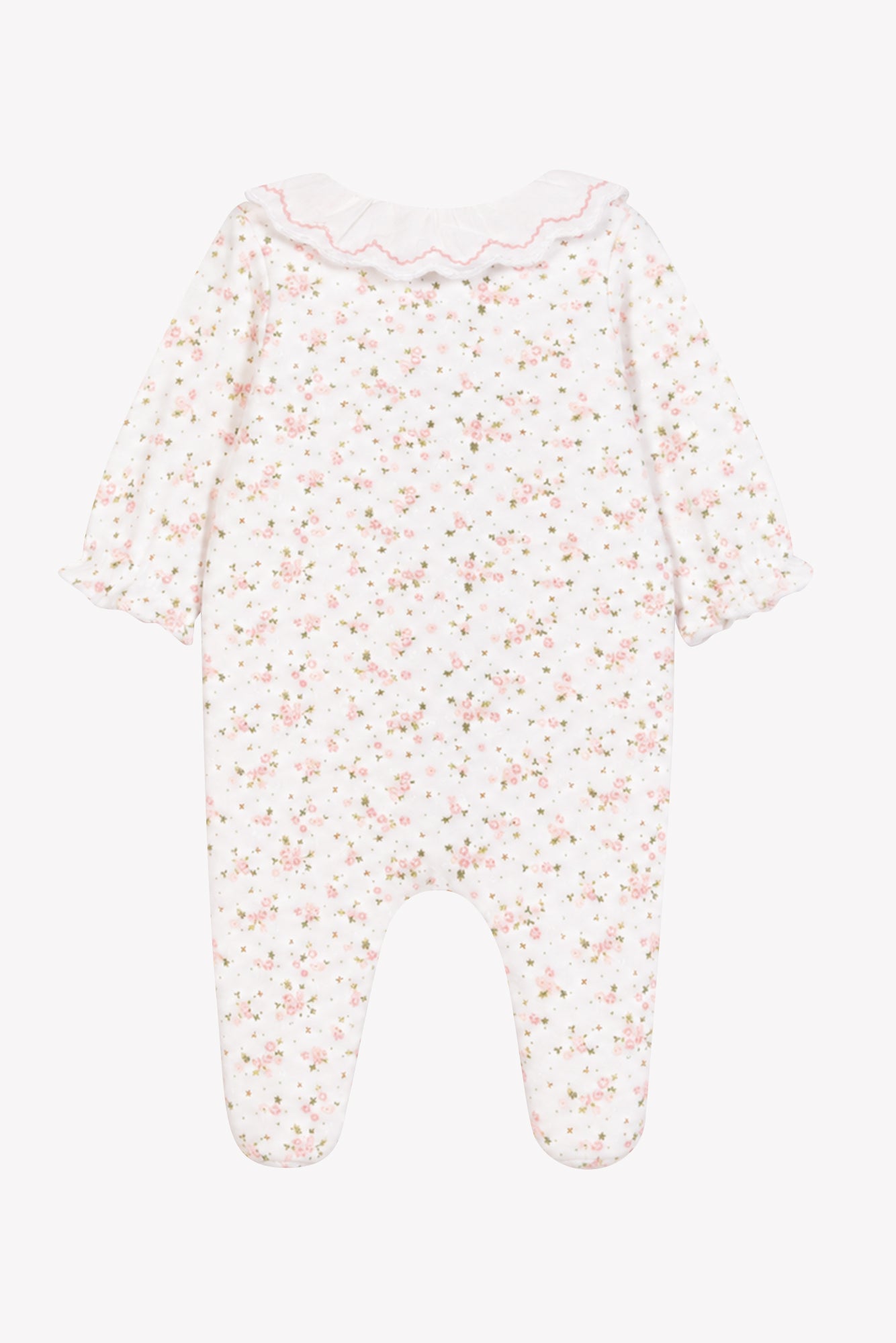 Pajamas - Ecru cotton Ruffled collar flowers
