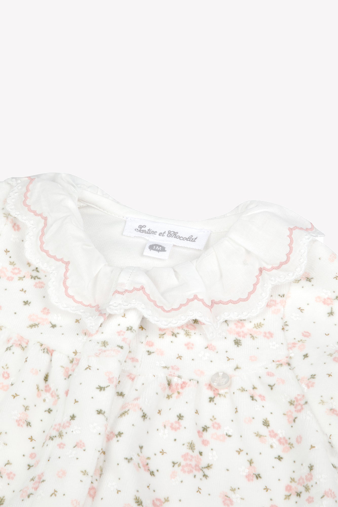 Pajamas - Ecru cotton Ruffled collar flowers