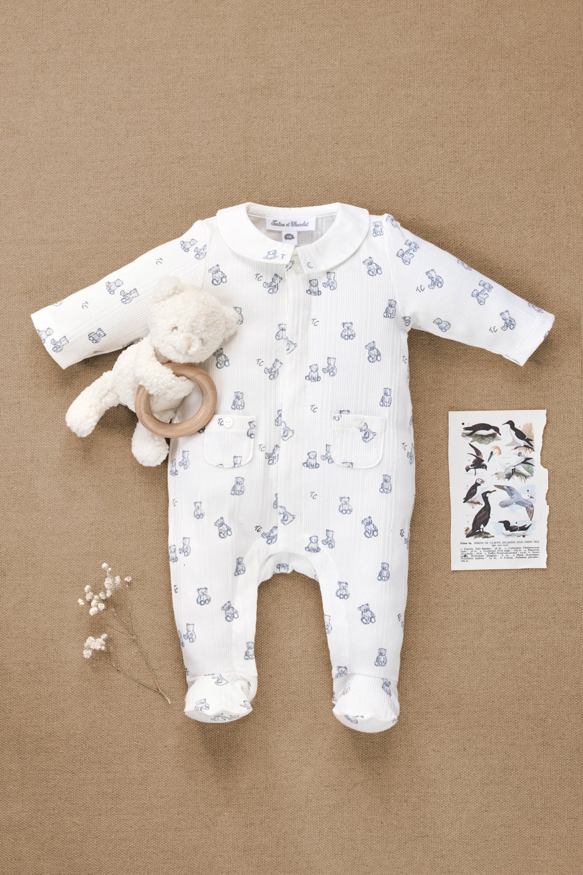 Pyjama - ecru katoenen beertjesprint