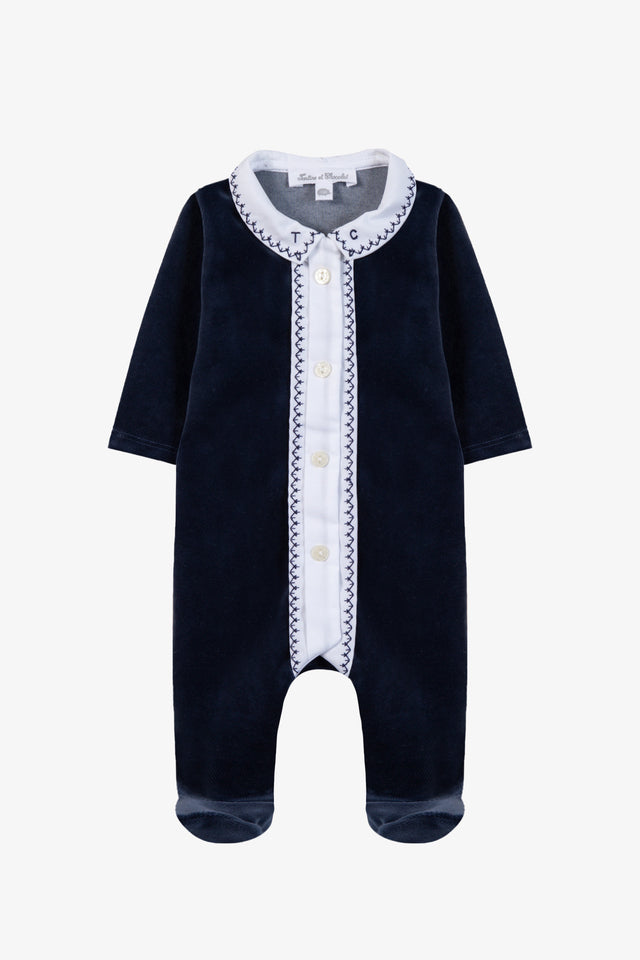 Pyjama - Ecru velours col pointu - Image principale