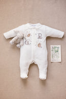 Pyjama - Ecru coton velours brodé