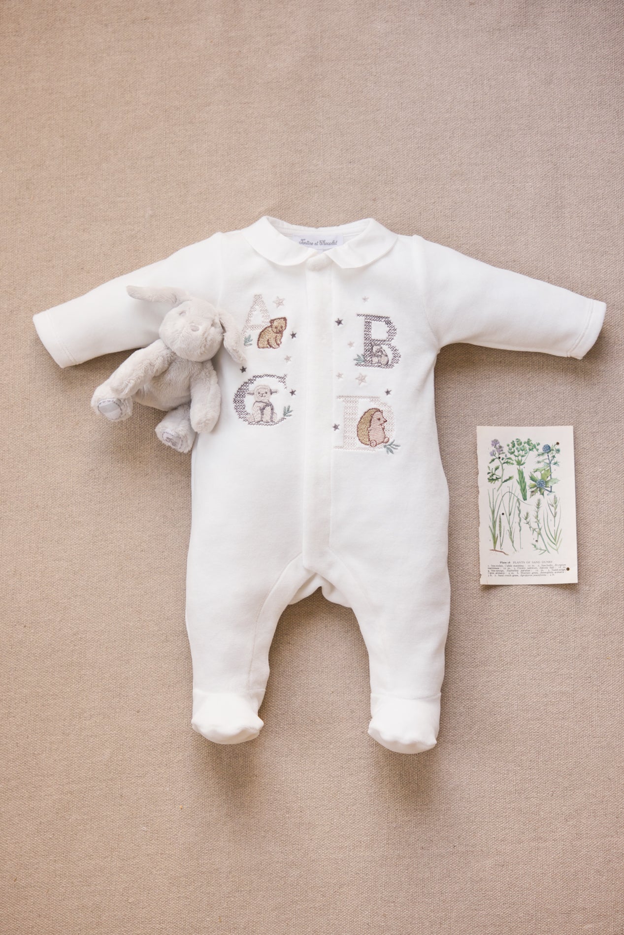 Pyjama - Ecru coton velours brodé