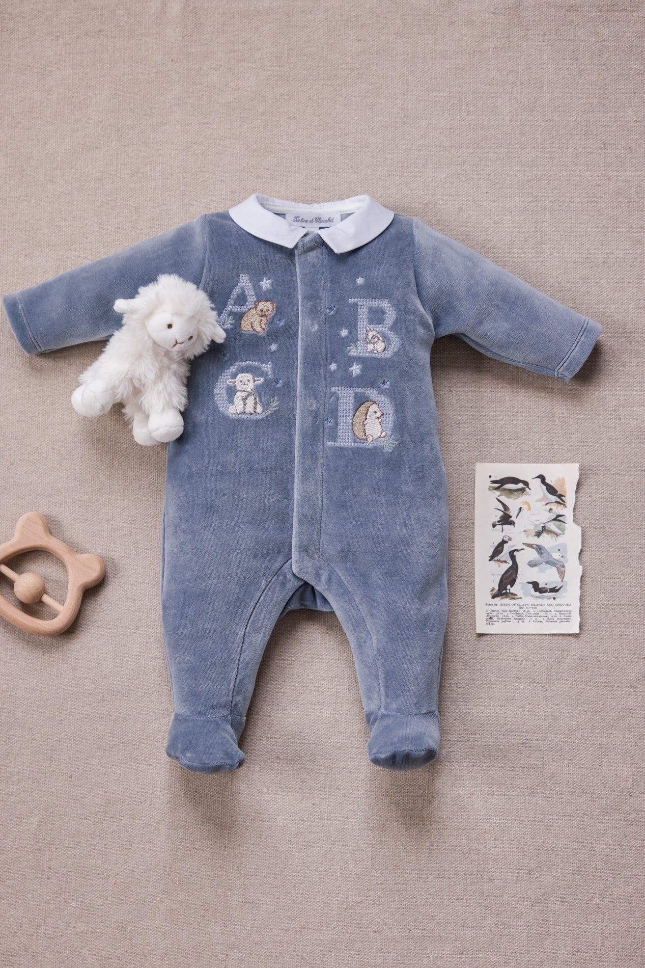 Pyjama - Bleu orage velours brodé