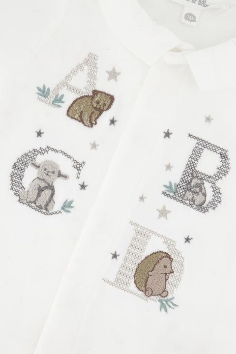Pajamas - Ecru cotton Velvet Embroidered - Image principale