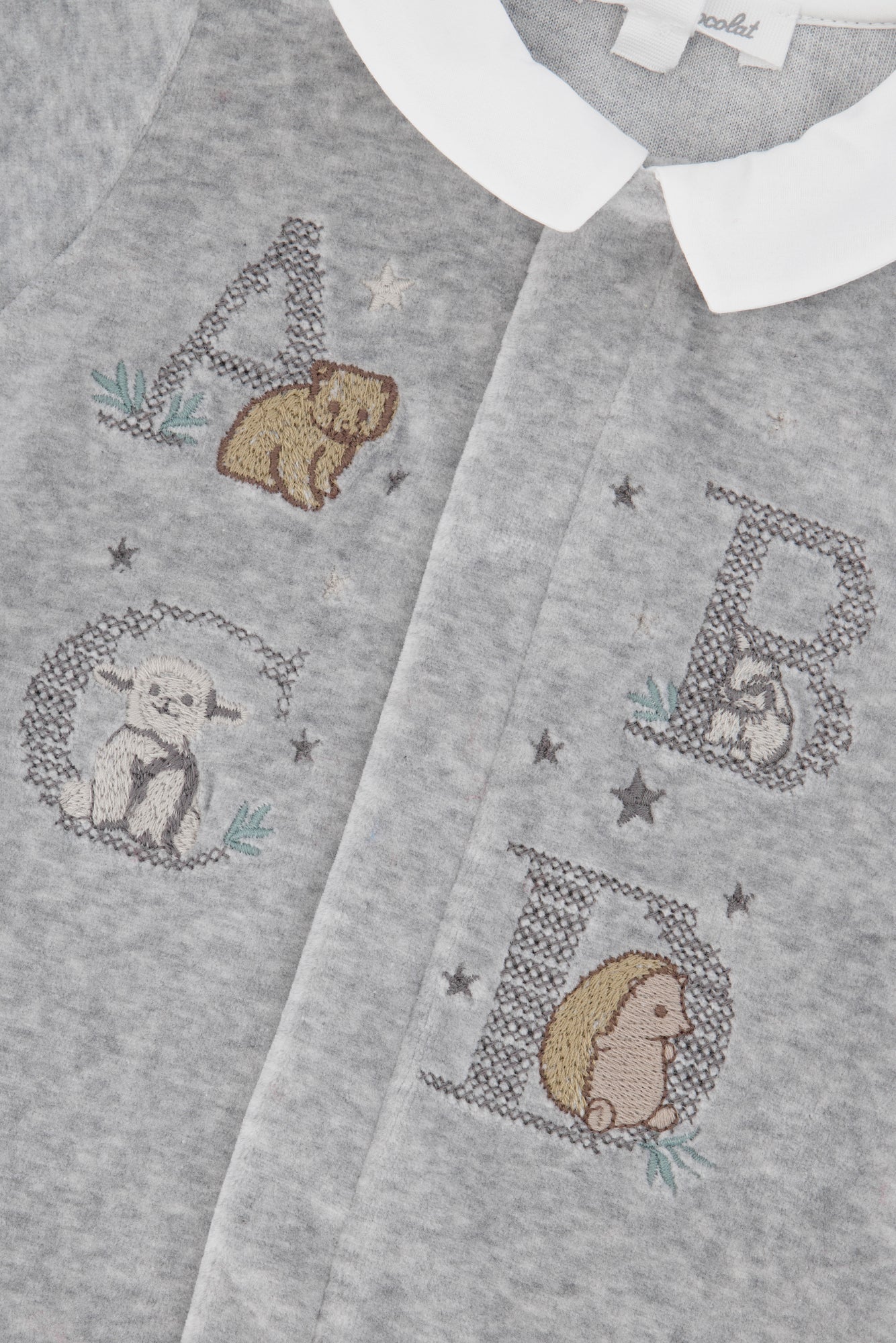 Pajamas - Grey heather Velvet Embroidered