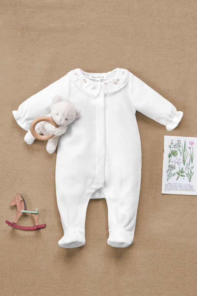 Pyjama - Ecru velours kraag met ruches - Image principale