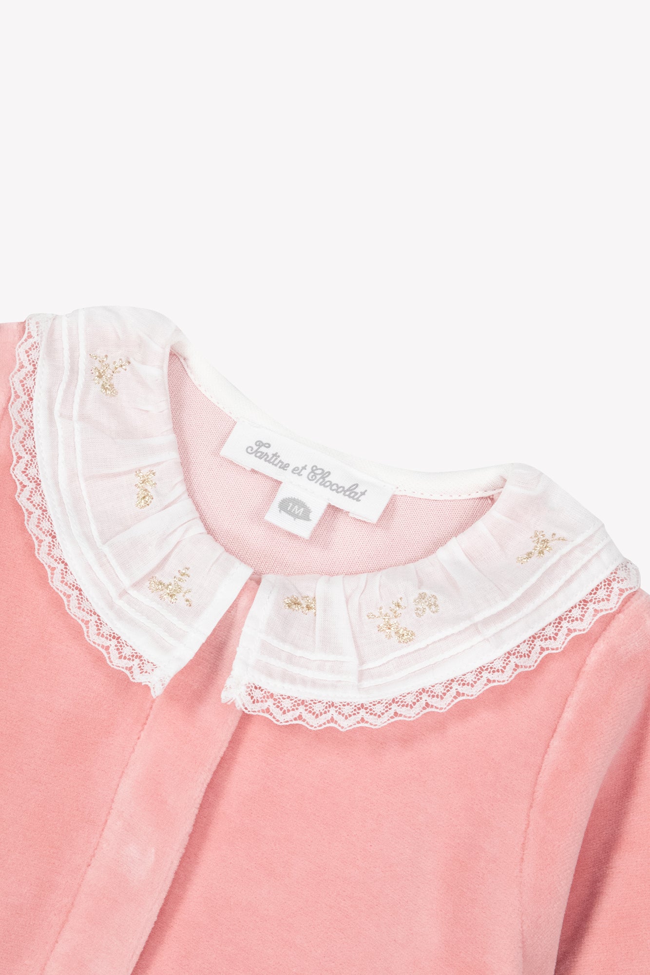 Pyjama - Pêche velours col volanté