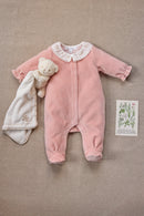 Pyjama - Pêche velours col volanté