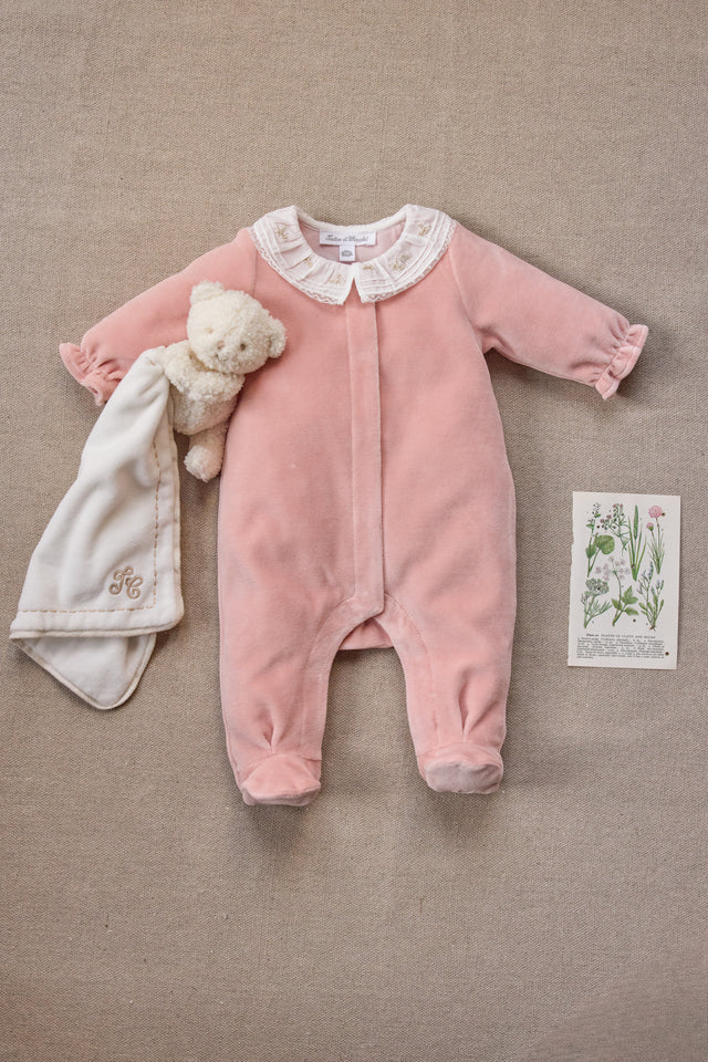 Pijama - Rosa Terciopelo Cuello con volantes - Image principale