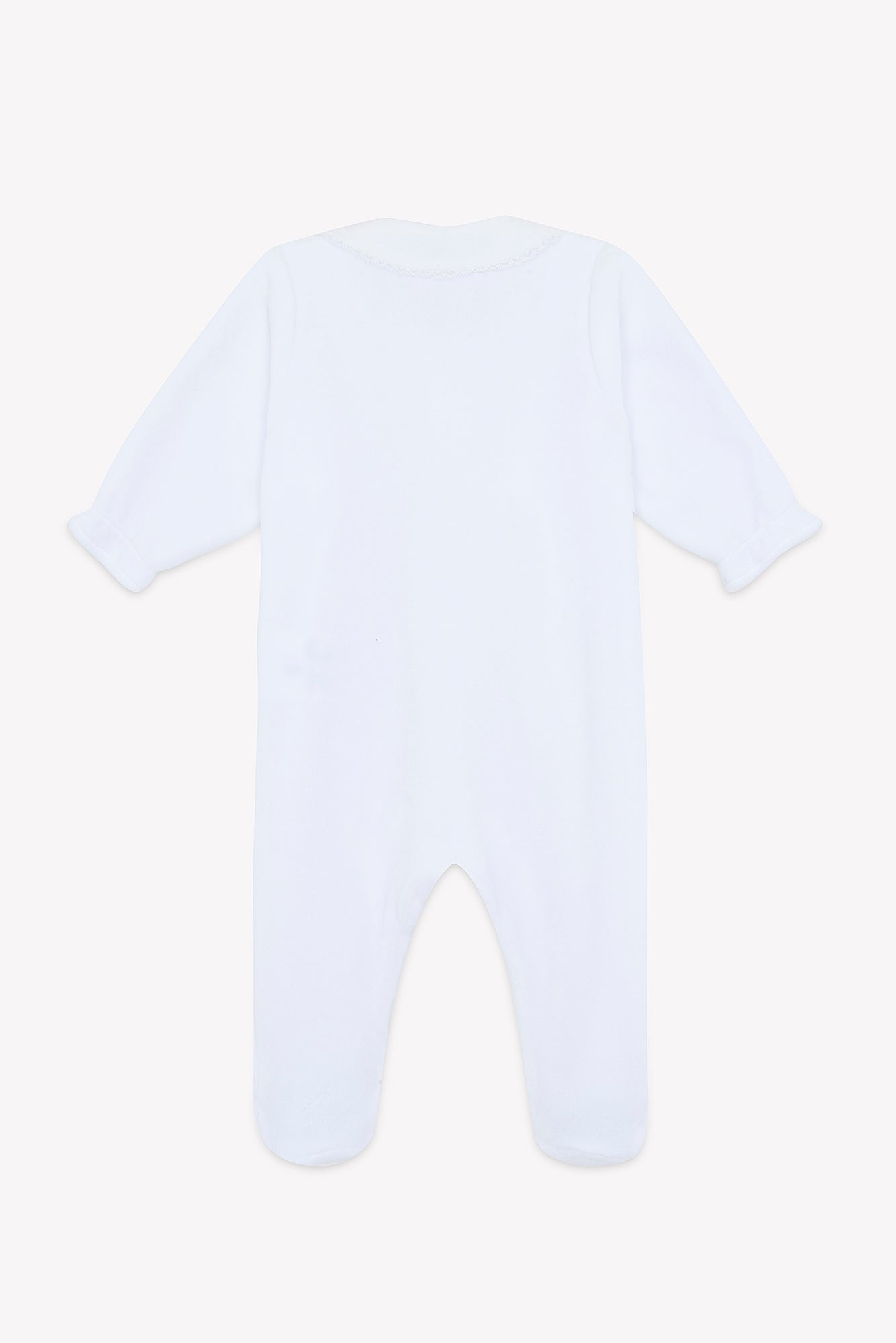 Pyjama - Blanc coton col Claudine dentelle fine