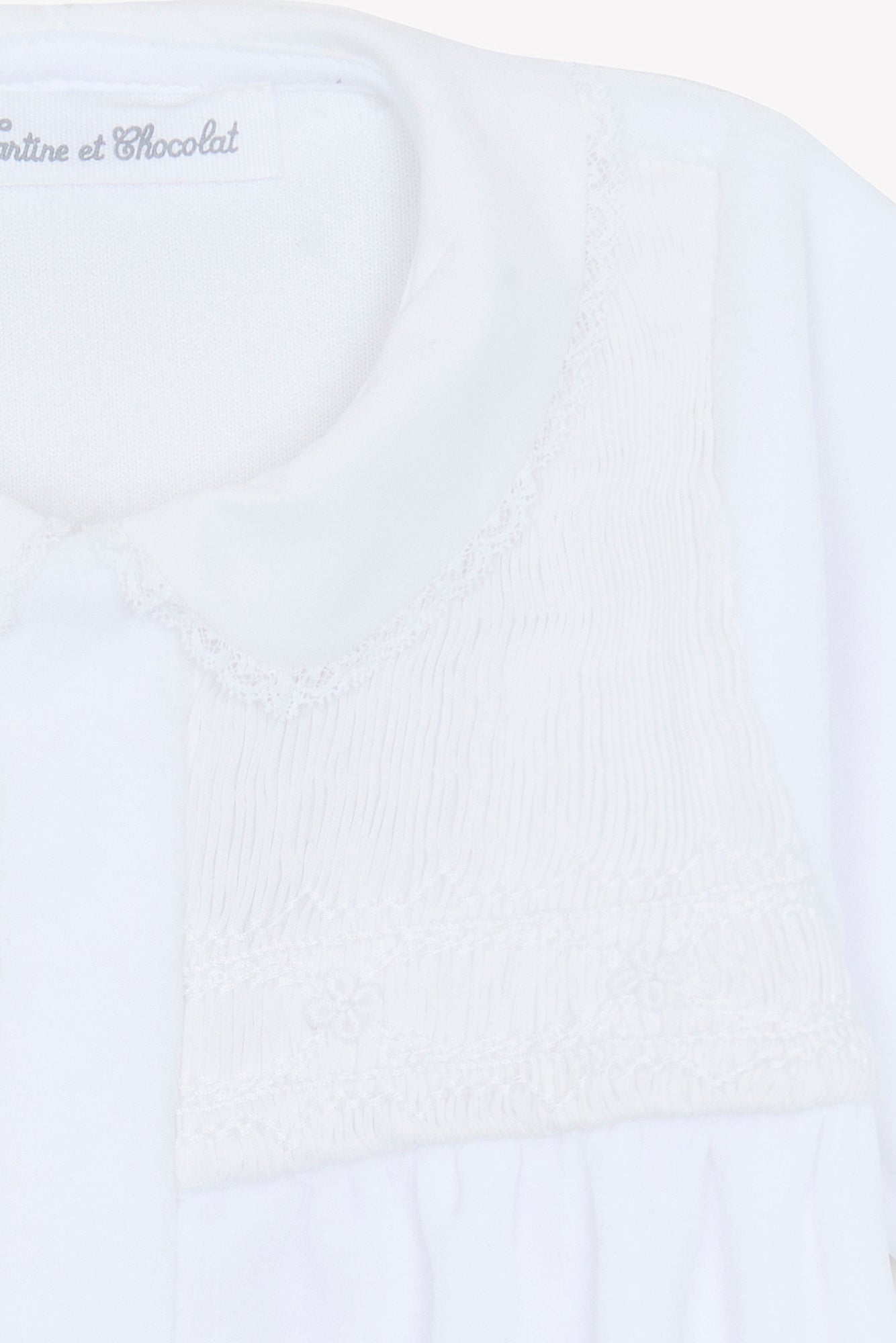 Pyjama - Blanc coton col Claudine dentelle fine