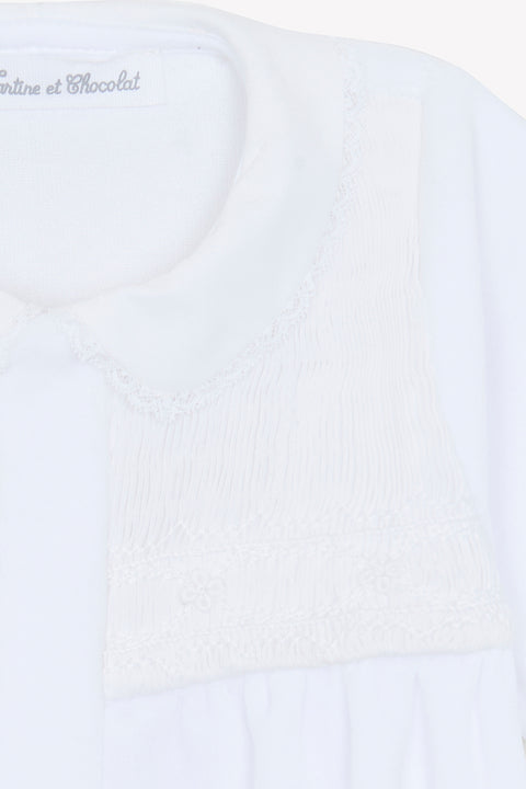 Pyjama - Blanc coton col Claudine dentelle fine - Image principale