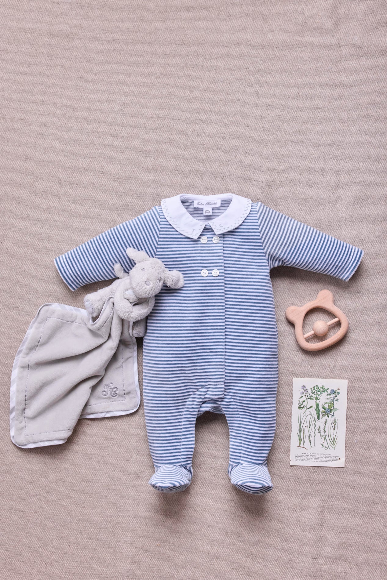 Pyjama - Bleu orage velours rayures col Claudine