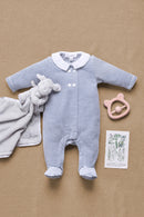 Pyjama - Bleu orage velours rayures col Claudine