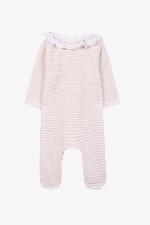 Pyjama - Rose pâle velours rayures col volanté - Image principale