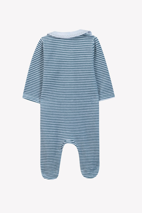 Pyjama - Bleu orage velours rayures col Claudine - Image principale
