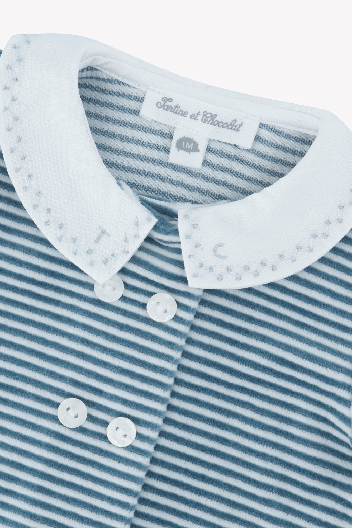 Pyjama - Bleu orage velours rayures col Claudine