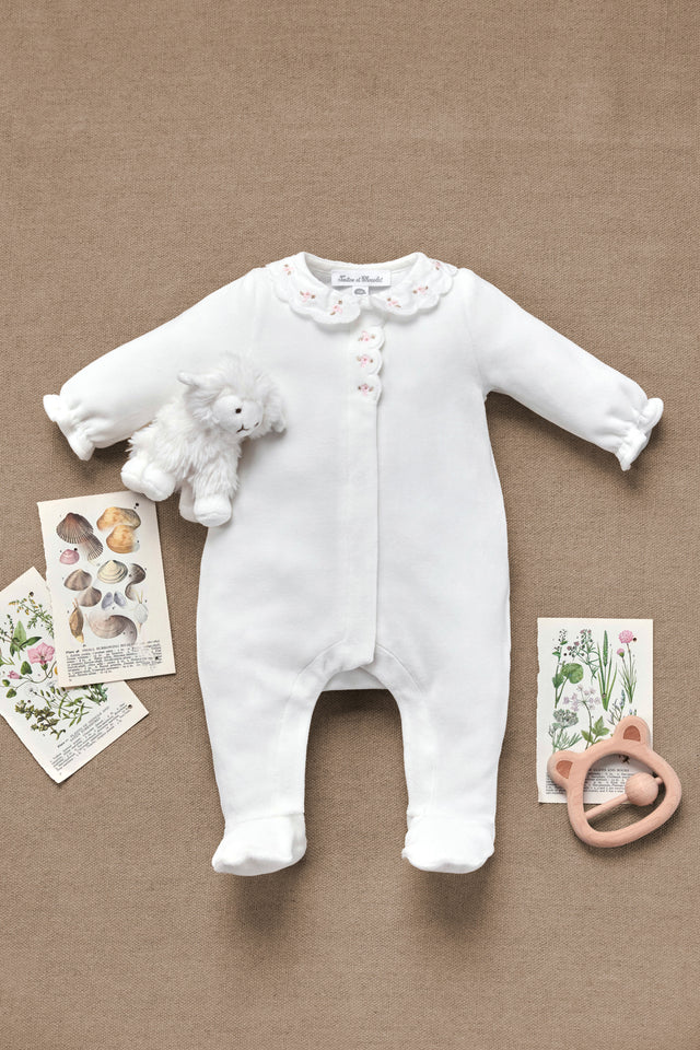 Pajamas - Ecru pale Velvet Peter pan collar Scalloped - Image principale