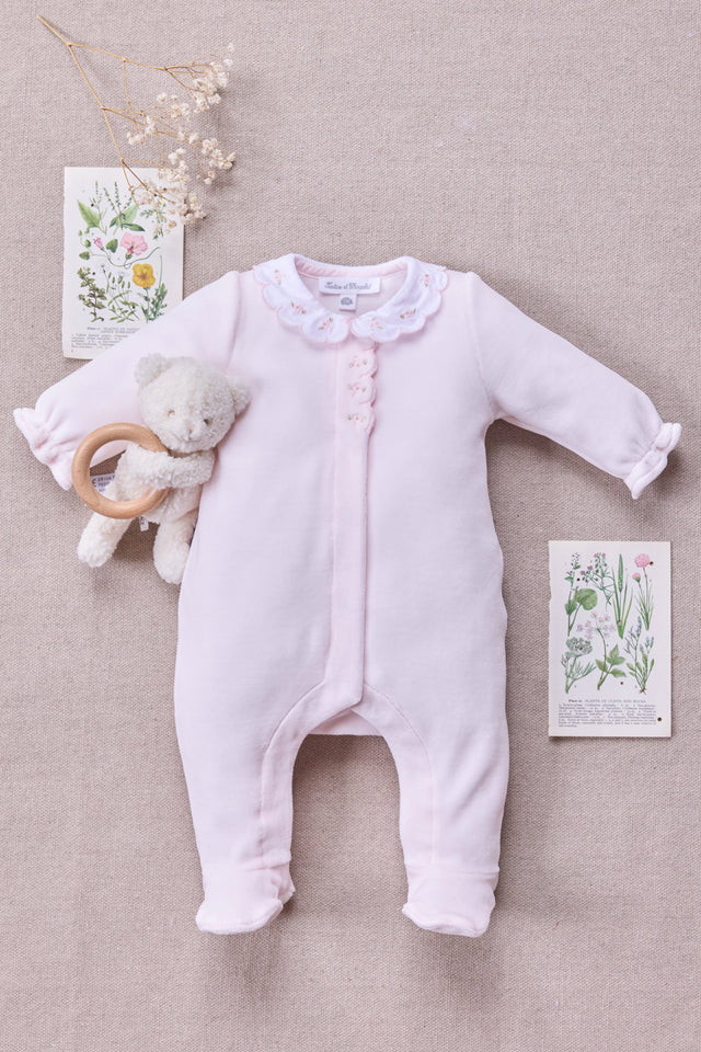 Pijama - Rosa Terciopelo Cuello Peter Pan Festoneado - Image principale