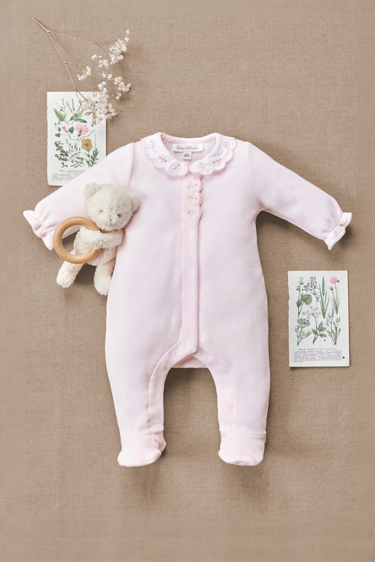 Pyjama - Roze velours geschulpte peter pan kraag