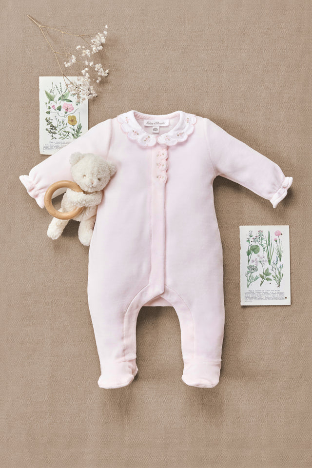 Pyjama - Rose velours col Claudine festonné - Image principale