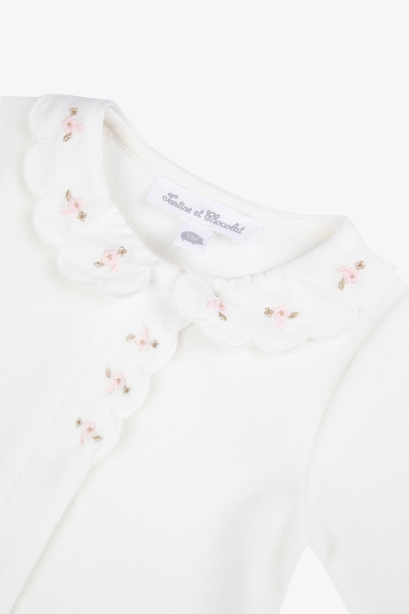 Pyjama - Rose pâle velours col Claudine festonné