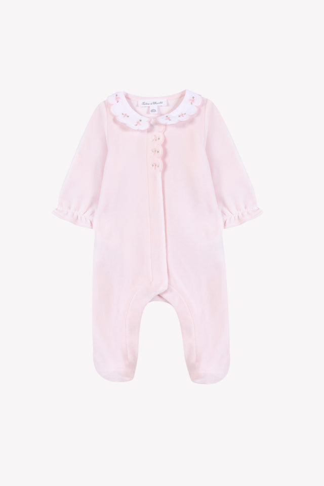 Pyjama - Ecru velours col Claudine festonné - Image principale