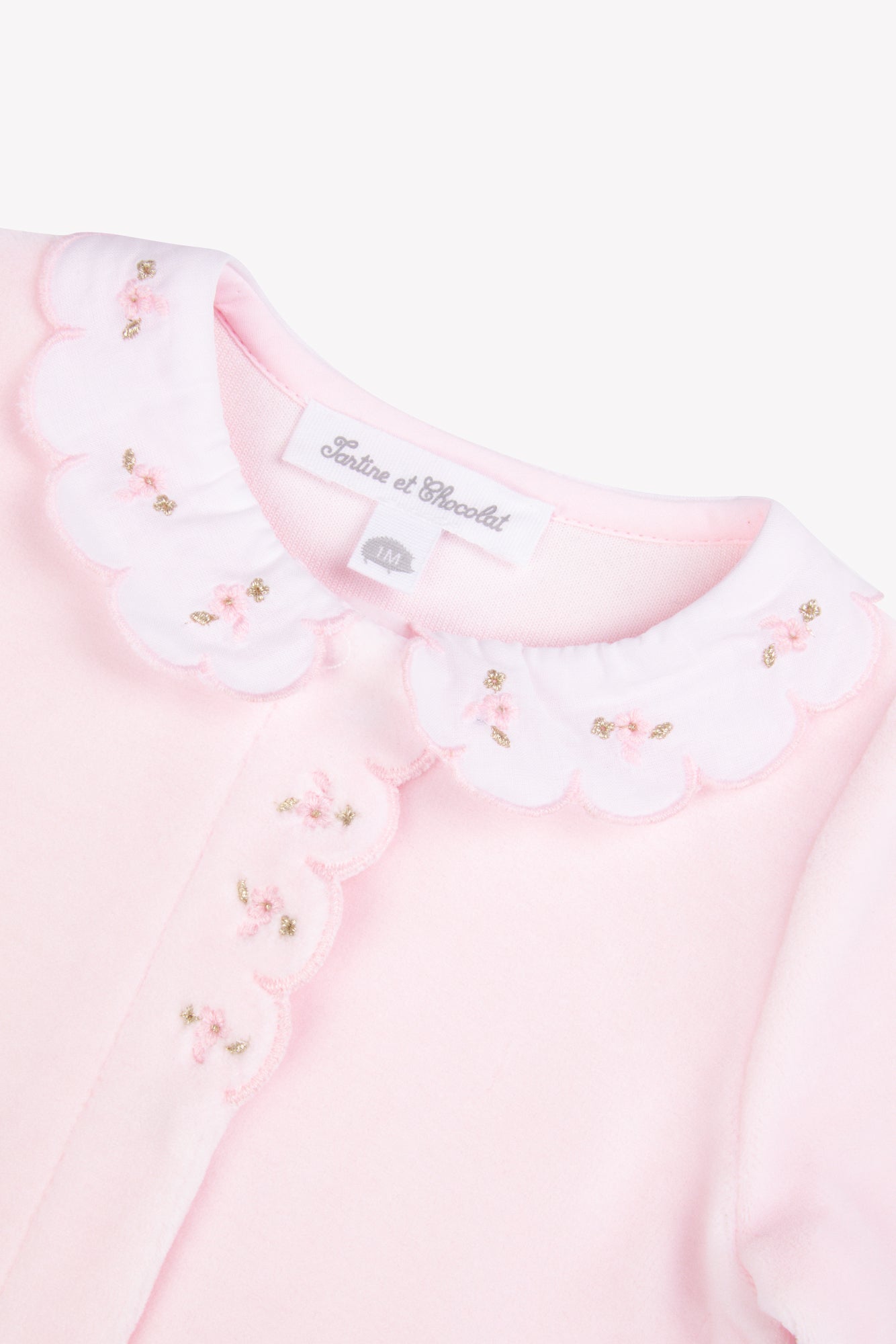 Pyjama - Ecru velours col Claudine festonné