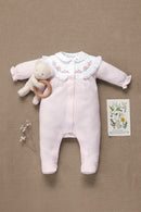 Pyjama - Rose pâle coton col Claudine fleurs
