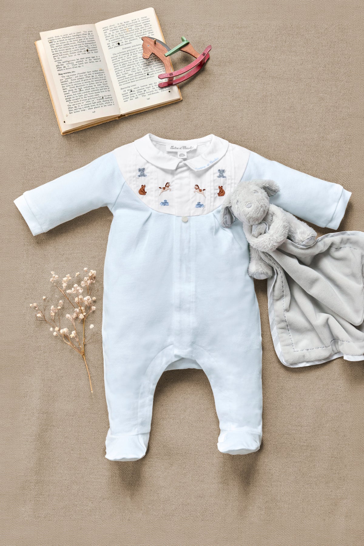 Pyjama - Bleu ciel coton col Claudine animaux