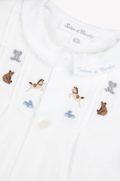 Pyjama - Blanc coton col Claudine animaux - Image principale