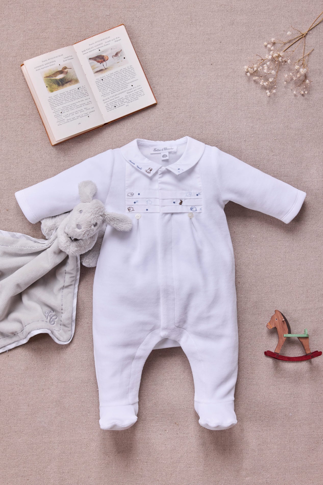 Pyjama - Blanc velours blanc brodé