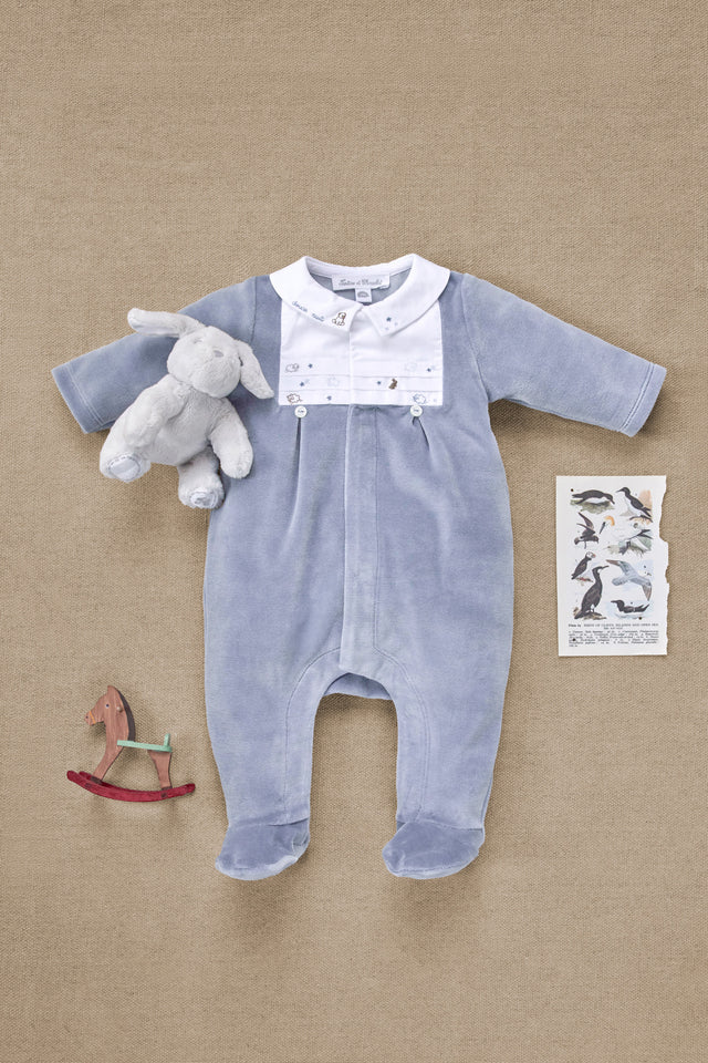 Pyjama - Bleu orage velours brodé - Image principale