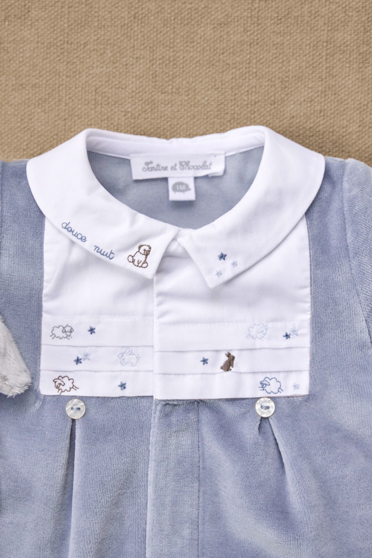 Pyjama - blauw stormachtig Velours, geborduurd