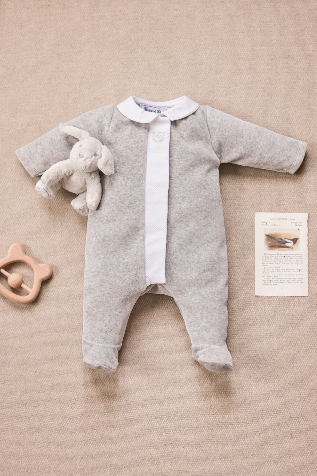 Pyjama - Gris clair velours col Claudine
