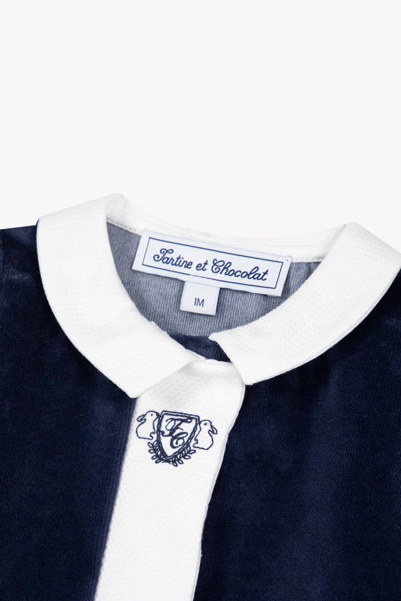 Pyjama - Marine velours col Claudine