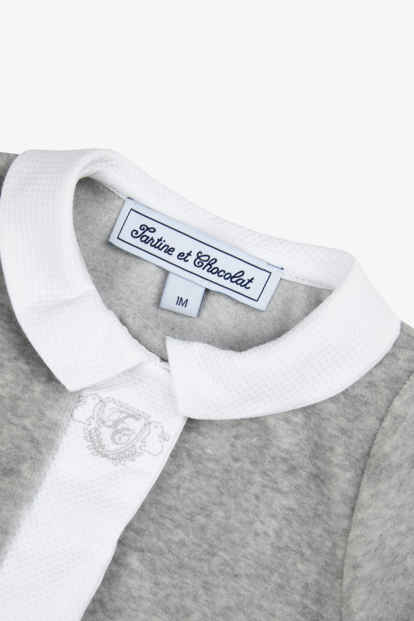 Pyjama - Gris clair velours col Claudine