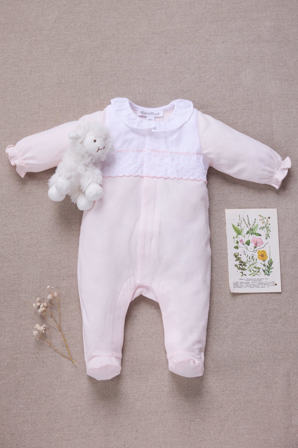 Pyjama - Rose pâle coton col Claudine froncé