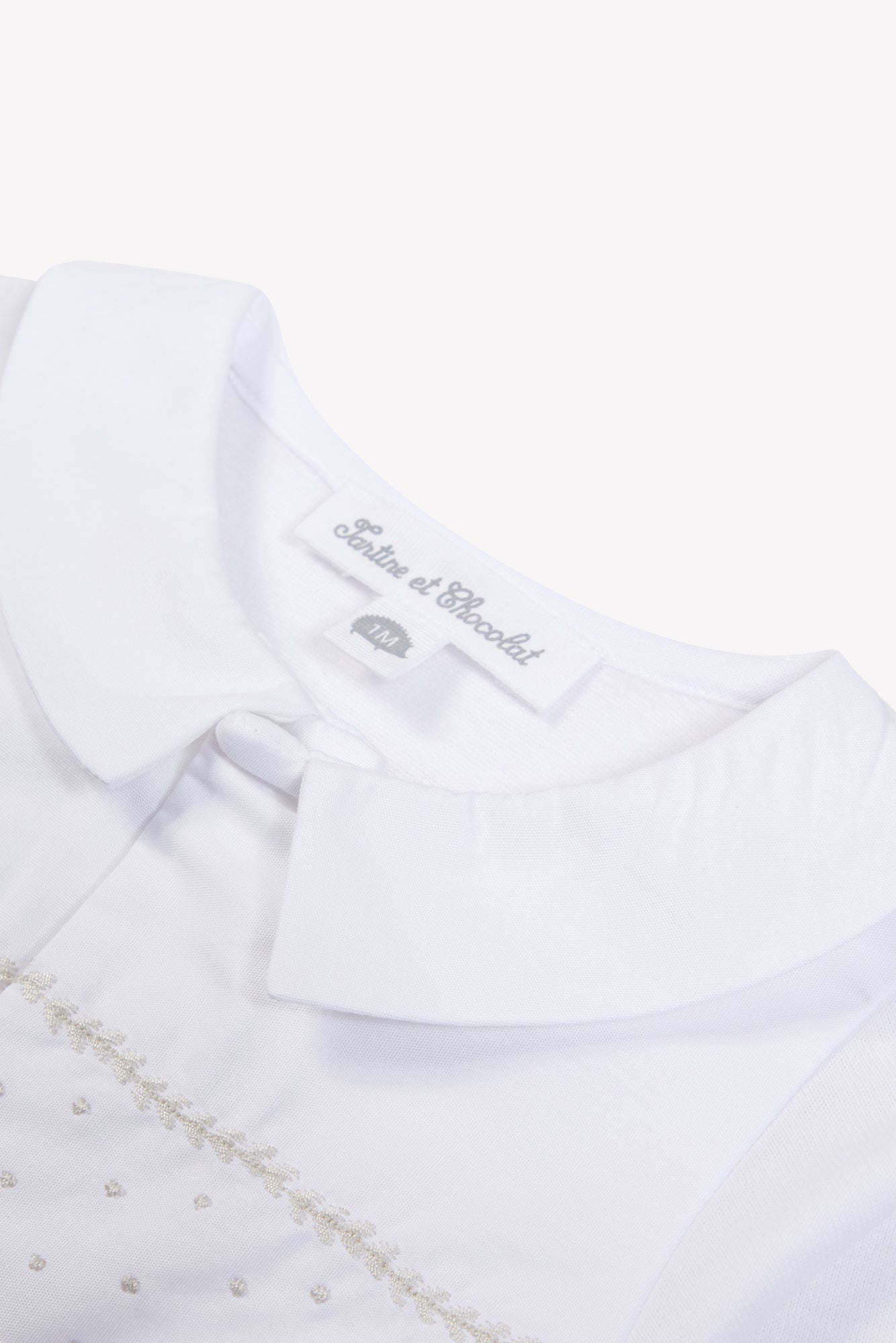 Pyjama - Blanc coton col pointu broderie