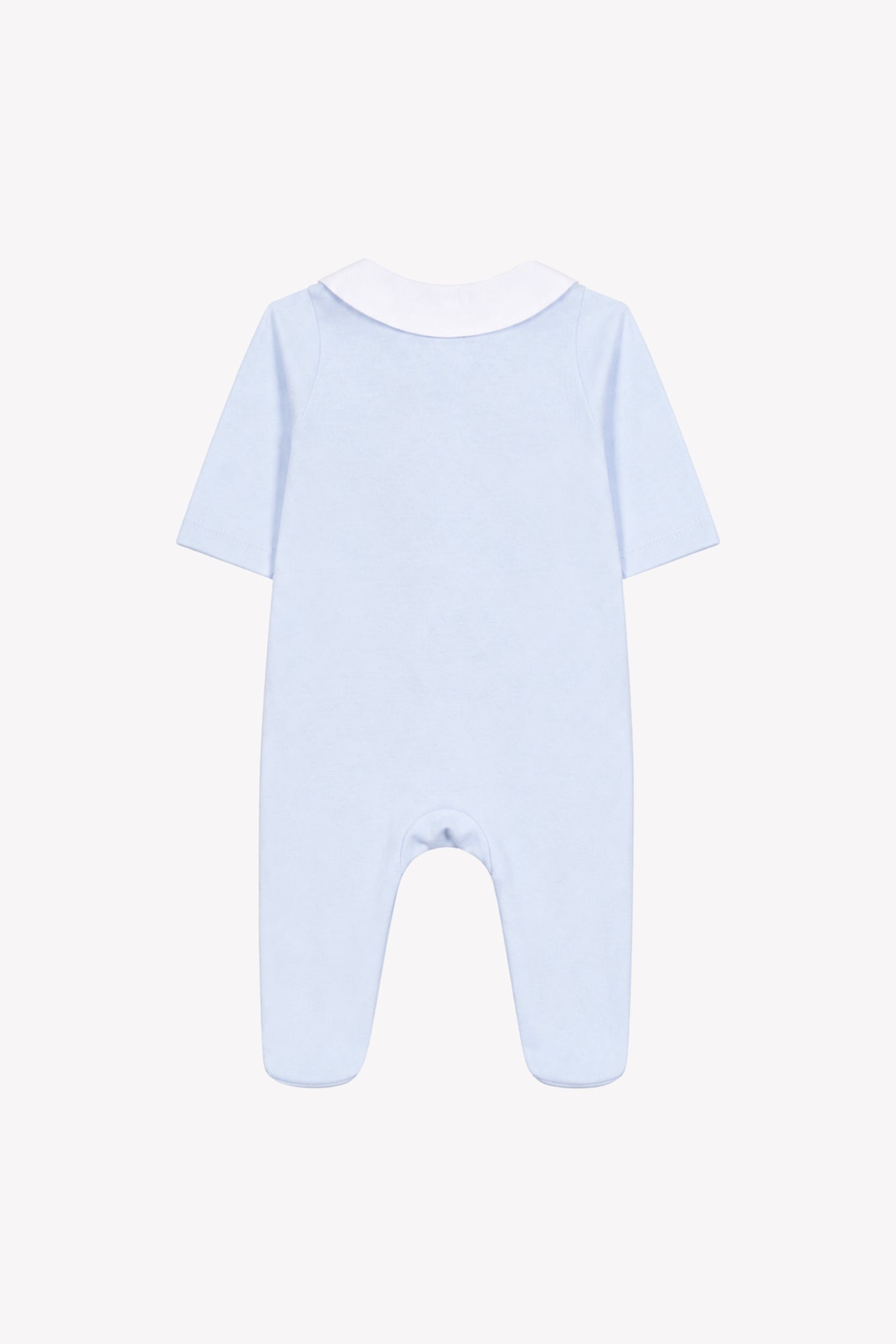 Pyjama - Bleu ciel coton col pointu broderie