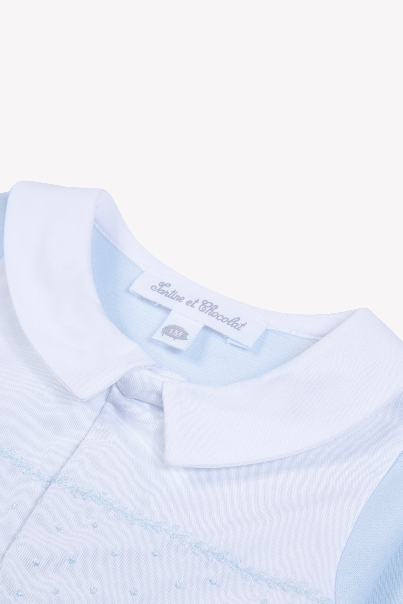 Pyjama - Bleu ciel coton col pointu broderie