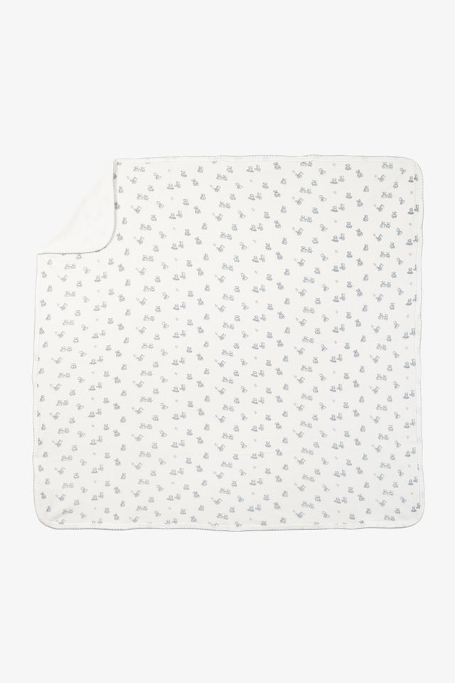 Plaid - Gris claid coton imprimé ourson festonné - Image principale